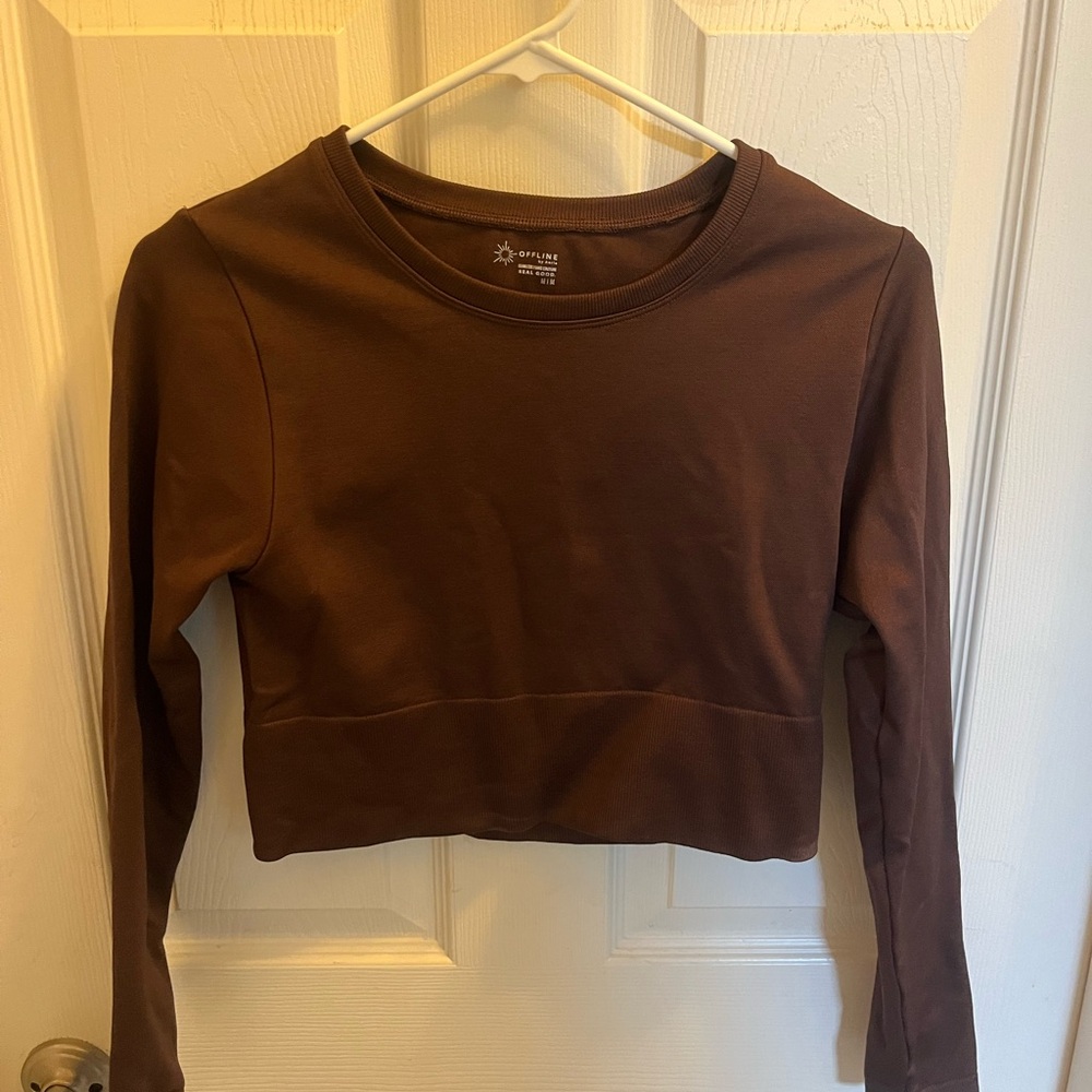 Aerie Offline Brown Long Sleeve Crop Top